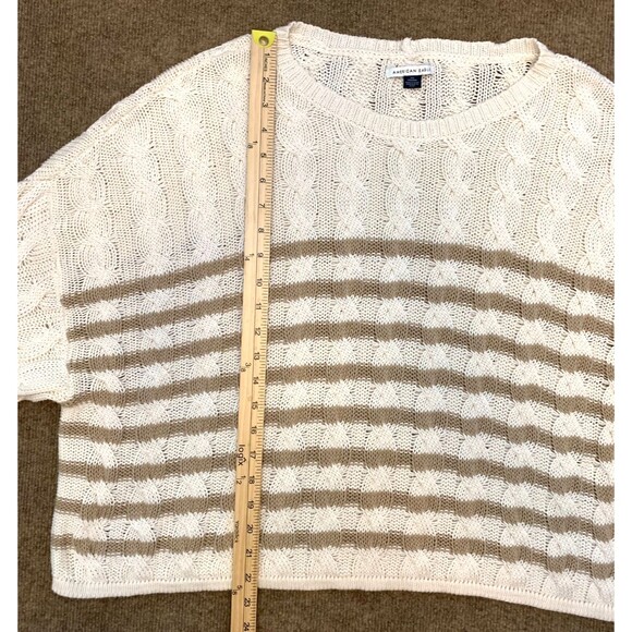 American Eagle Sweater Womens 2XL Cable Knit Crop Striped Oversized Cotton - Picture 3 of 8